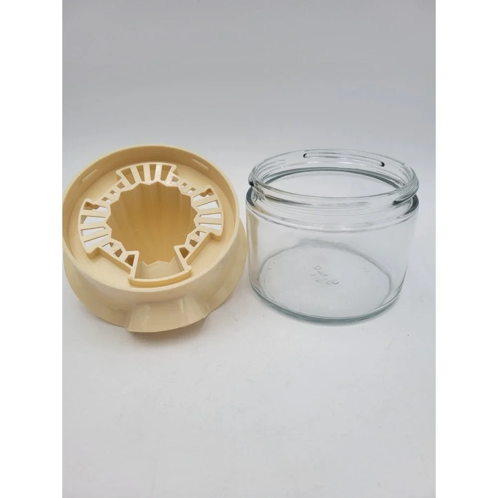 Gemco USA Manual Citrus Lemon Orange Juicer Glass Jar Plastic Lid Stripes
